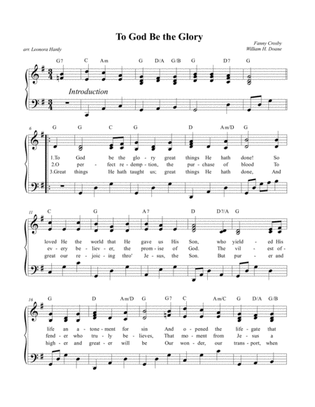 Free Sheet Music To God Be The Glory For Congregational Singing