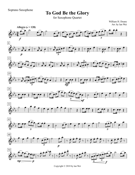 Free Sheet Music To God Be The Glory For Saxophone Quartet