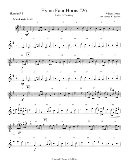 Free Sheet Music To God Be The Glory Horn Quartet 26