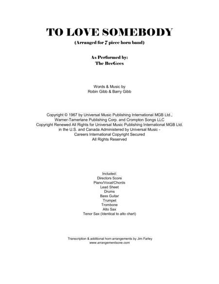 To Love Somebody Arranged For 7 Piece Horn Band Sheet Music