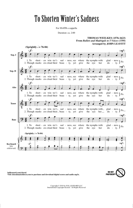 Free Sheet Music To Shorten Winters Sadness Arr John Leavitt