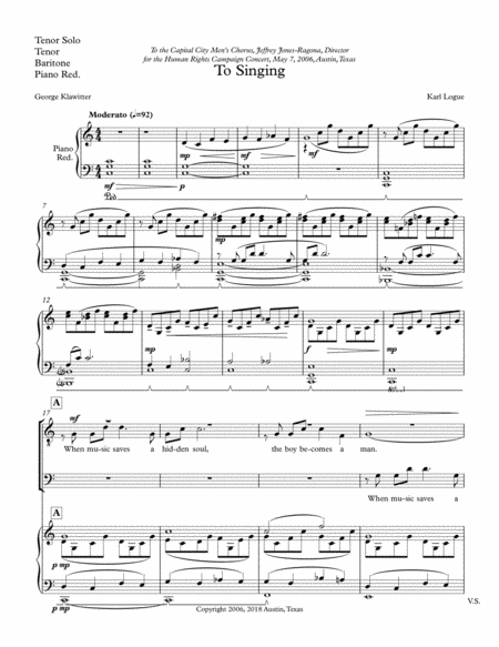 To Singing Piano Reduction Sheet Music