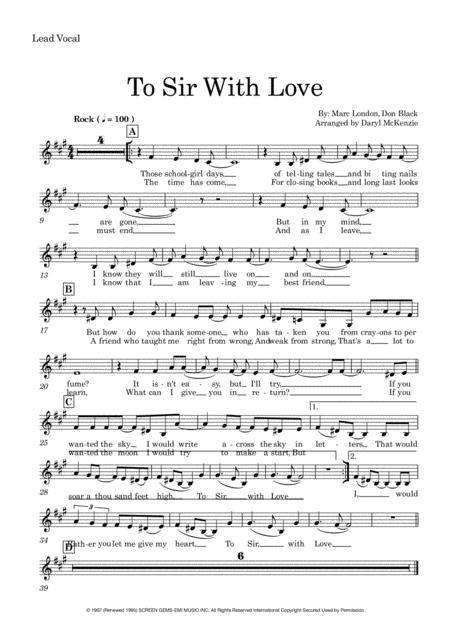 To Sir With Love Vocal With Big Band Key Of A Sheet Music