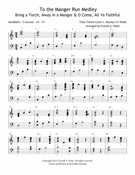 To The Manger Run Handbells Bring A Torch Away In A Manger O Come All Ye Faithful Sheet Music