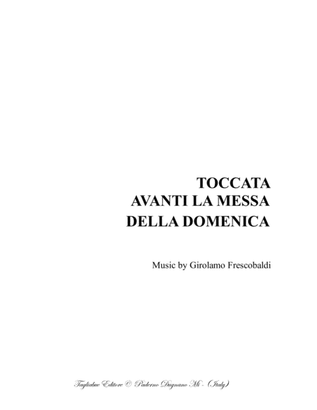 Toccata Avanti La Messa Della Domenica For Organ Sheet Music