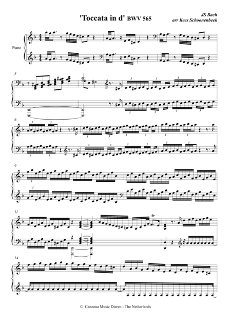 Free Sheet Music Toccata In D Minor