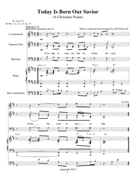 Free Sheet Music Today Is Born Our Savior A Christmas Psalm