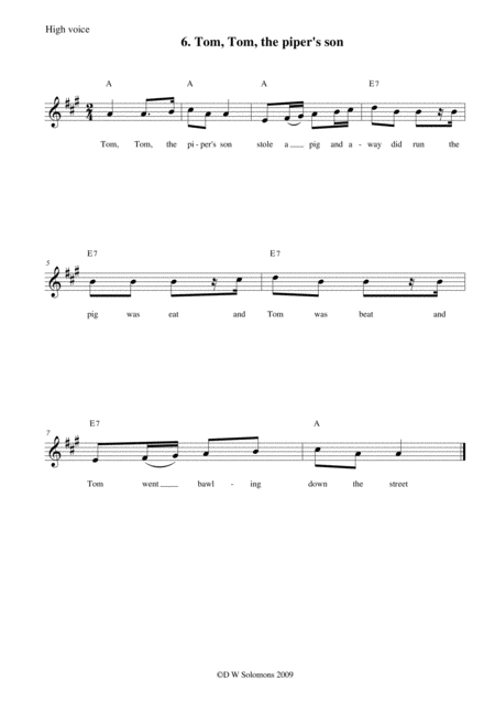 Free Sheet Music Tom Tom The Pipers Son Arranged For High Voice Medium Voice Or Low Voice With Guitar Chord Accompaniments