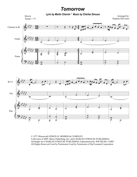 Tomorrow Duet For Flute And Bb Clarinet Sheet Music