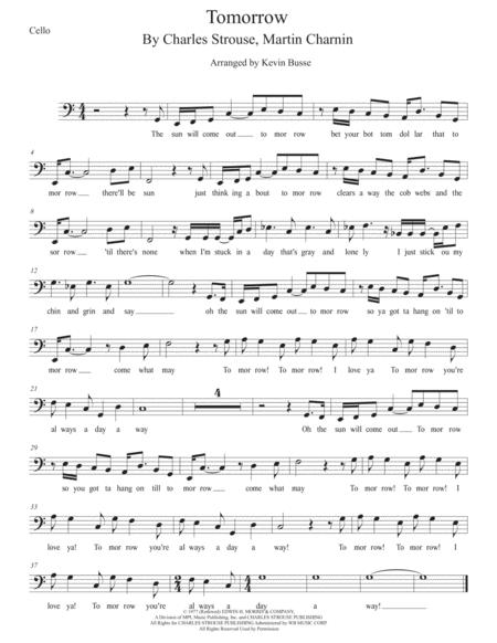 Free Sheet Music Tomorrow Easy Key Of C Cello