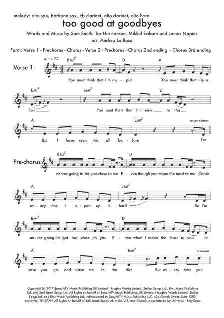 Too Good At Goodbyes Flex Band Eb F Instruments Sheet Music