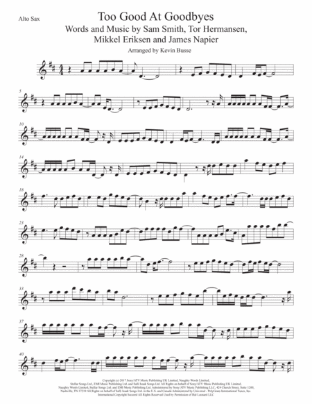 Free Sheet Music Too Good At Goodbyes Original Key Alto Sax