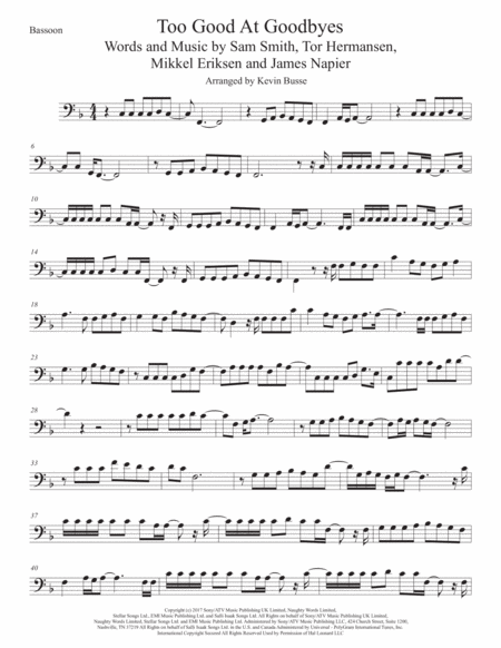 Too Good At Goodbyes Original Key Bassoon Sheet Music