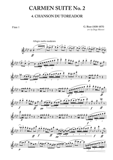 Free Sheet Music Toreadors Song From Carmen Suite No 2 For Flute Quartet