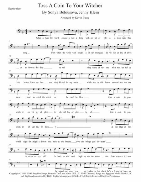 Toss A Coin To Your Witcher W Lyrics Euphonium Sheet Music