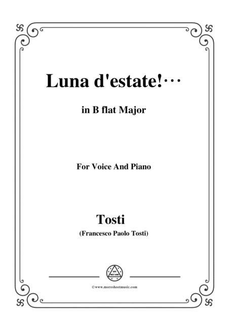 Tosti Luna D Estate In B Flat Major For Voice And Piano Sheet Music