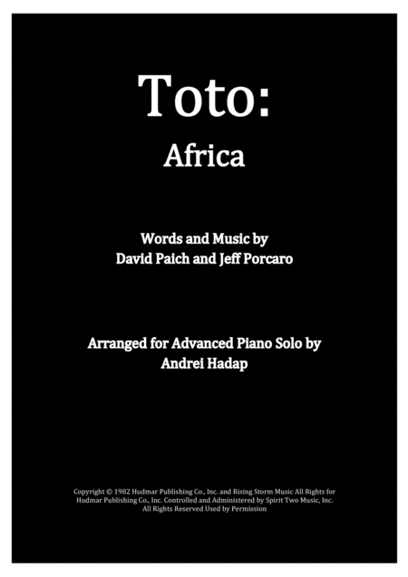 Free Sheet Music Toto Africa Arranged For Advanced Piano Solo