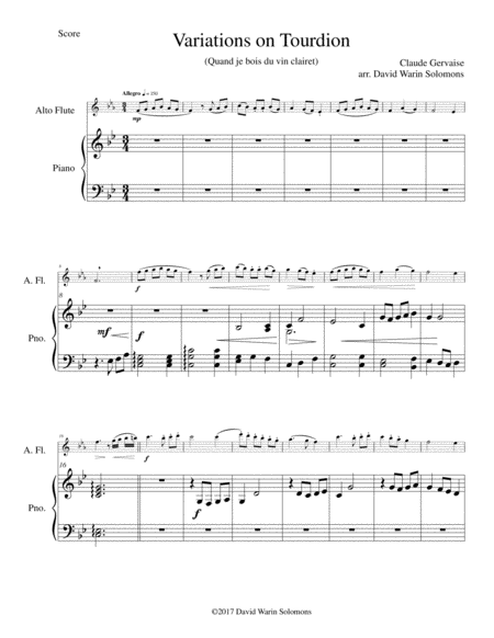 Free Sheet Music Tourdion Quand Je Bois Du Vin Clairet For Alto Flute And Piano