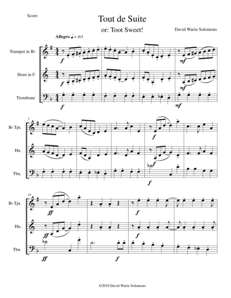 Tout De Suite Or Toot Sweet For Brass Trio Sheet Music