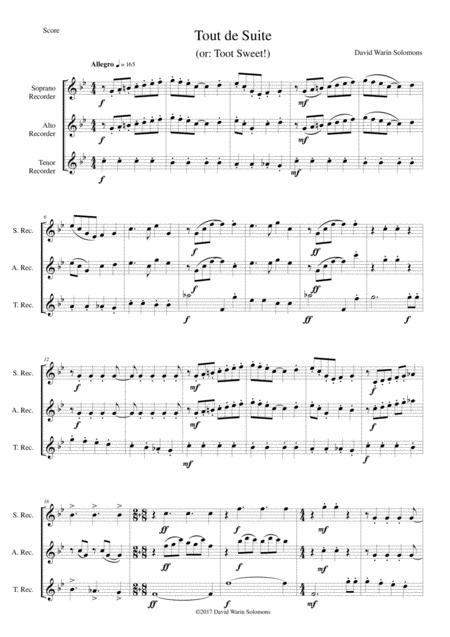 Tout De Suite Or Toot Sweet For Recorder Trio Sheet Music