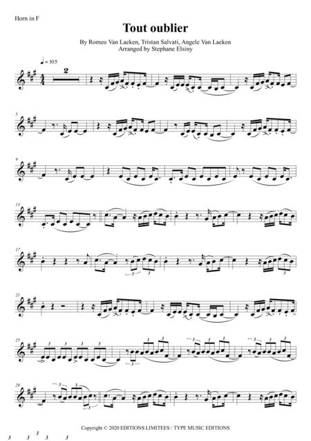 Tout Oublier Angele Karaoke For Horn In F Sheet Music