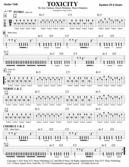 Toxicity Guitar Tab Standard Tuning Sheet Music