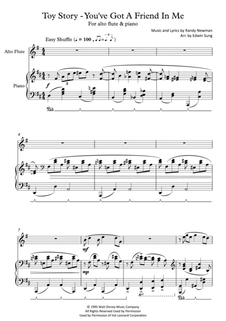 Toy Story You Ve Got A Friend In Me For Alto Flute And Piano Including Part Score Sheet Music