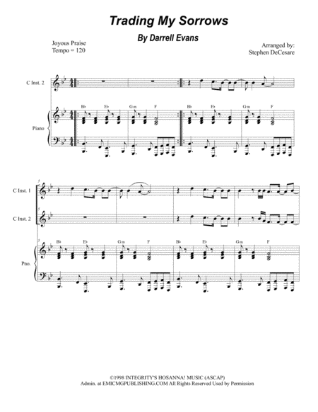 Trading My Sorrows Duet For C Instruments Sheet Music