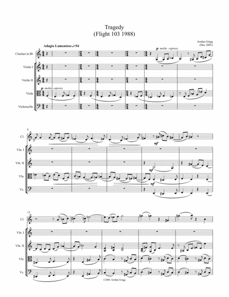 Tragedy Arranged For String Quartet And Clarinet Sheet Music