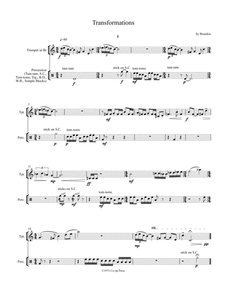 Transformations For Bb Trumpet And Percussion Sheet Music