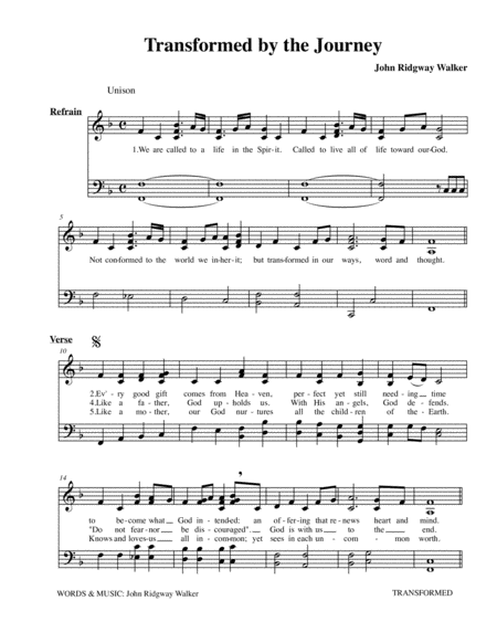 Free Sheet Music Transformed By The Journey Unison Hymn With Organ Version