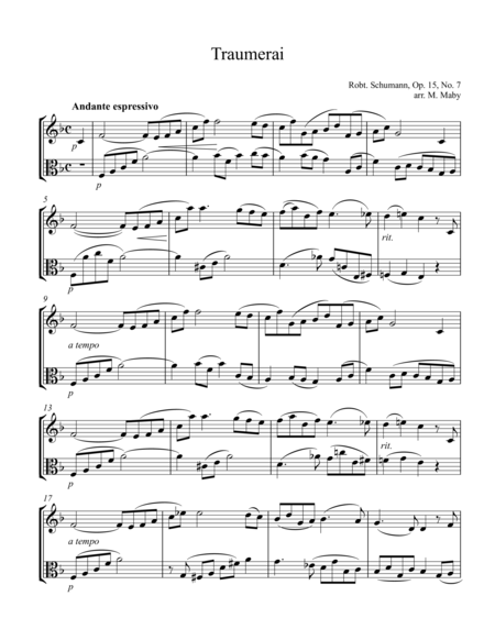 Traumerai For Violin Viola Duet Sheet Music