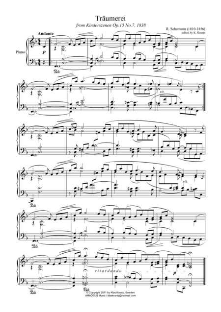 Traumerei Dreaming For Piano Solo Sheet Music