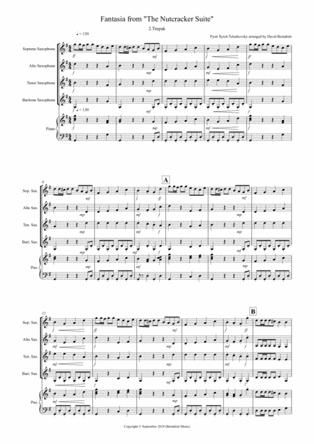 Free Sheet Music Trepak Fantasia From Nutcracker For Saxophone Quartet