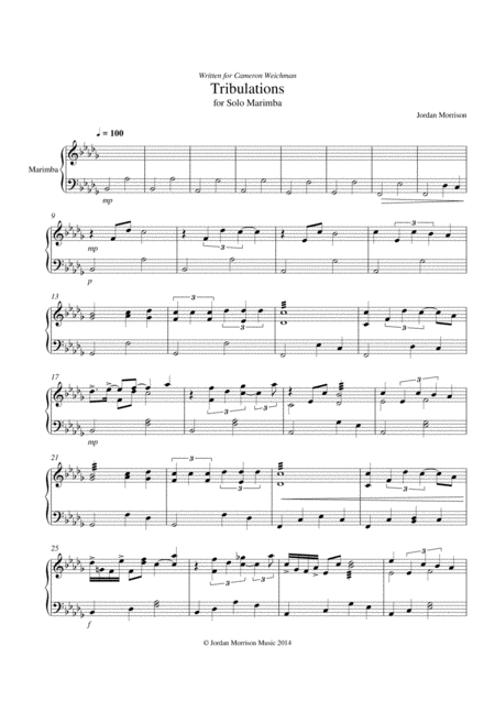 Tribulations Solo For Marimba Sheet Music