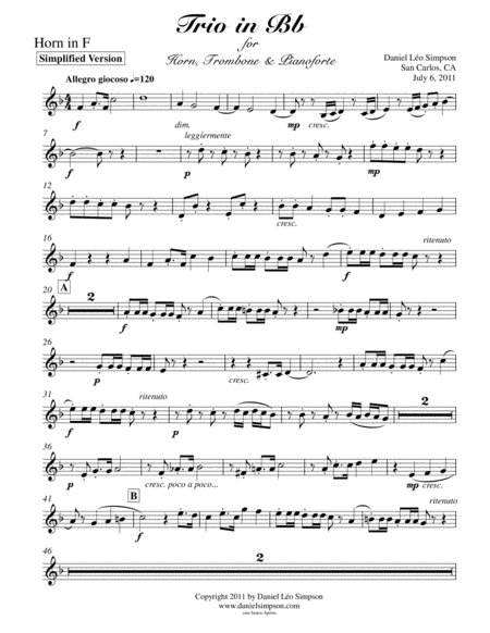 Free Sheet Music Trio For Horn Trombone And Piano 1st Mov Simplified