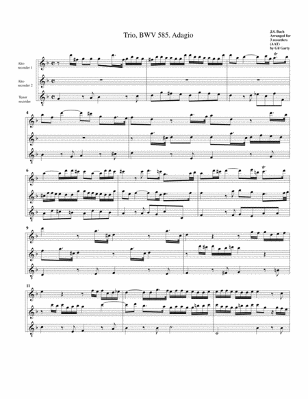 Free Sheet Music Trio For Organ Bwv 585 Arrangement For 3 Recorders