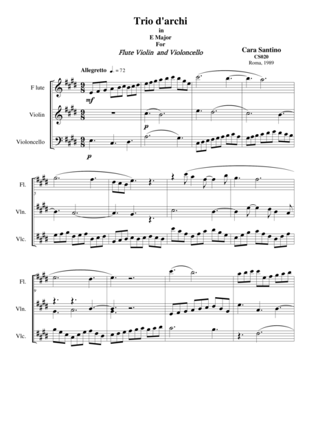 Trio In E Major For Flute Violin And Violoncello Sheet Music