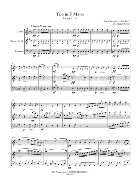 Trio In F Major For Reed Trio Sheet Music