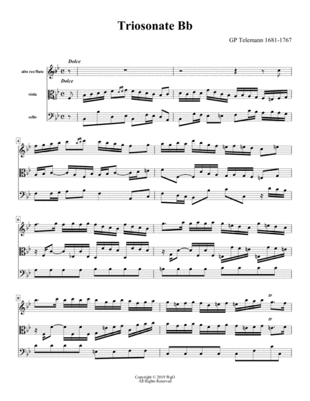 Trio Sonata In Bb Telemann Sheet Music