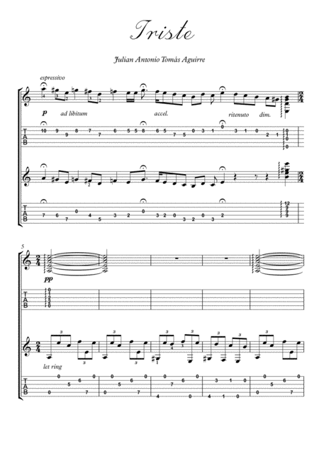 Triste By Aguirre Guitar Duet Sheet Music