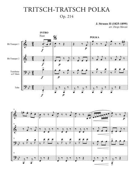 Free Sheet Music Tritsch Tratsch Polka For Brass Quartet