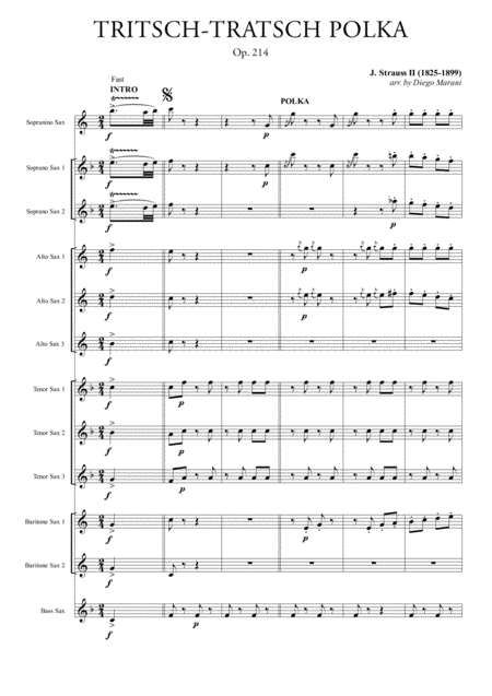 Tritsch Tratsch Polka For Saxophone Ensemble Sheet Music