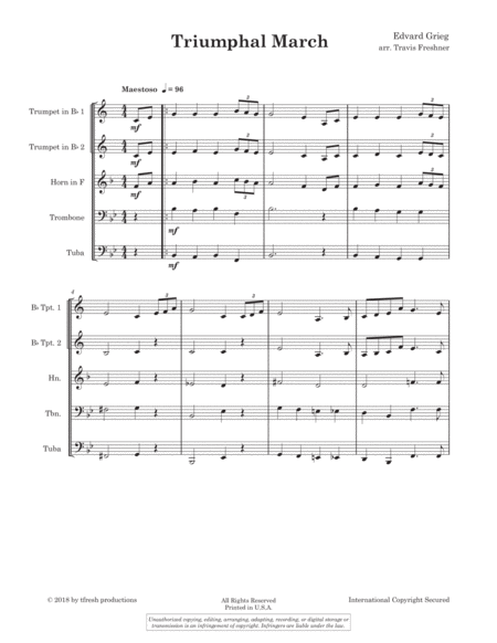 Free Sheet Music Triumphal March By Edvarg Grieg