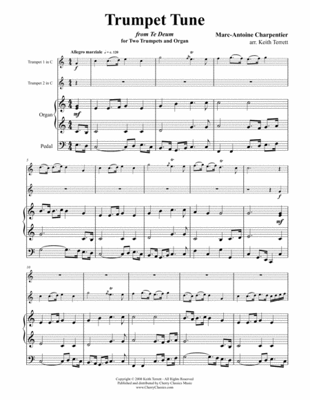 Trumpet Tune From Te Deum For Two Trumpets And Organ Sheet Music