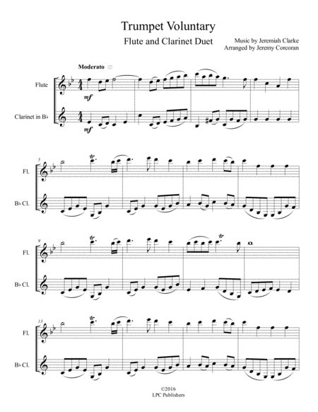 Free Sheet Music Trumpet Voluntary For Flute And Clarinet