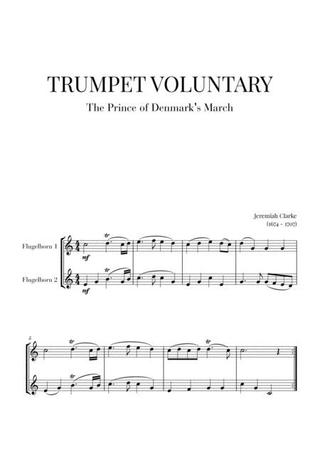 Free Sheet Music Trumpet Voluntary The Prince Of Denmarks March For 2 Flugelhorns
