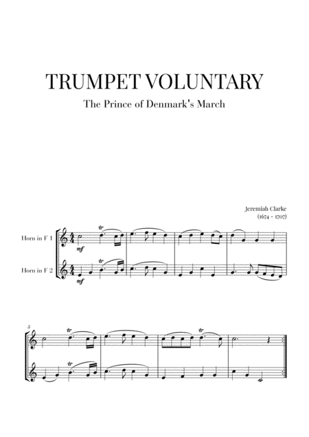 Trumpet Voluntary The Prince Of Denmarks March For 2 French Horns Sheet Music