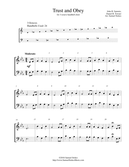 Trust And Obey For 3 Octave Handbell Choir Sheet Music