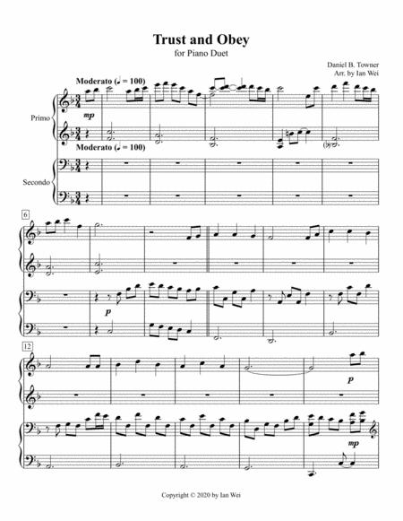 Trust And Obey For Piano Duet Sheet Music